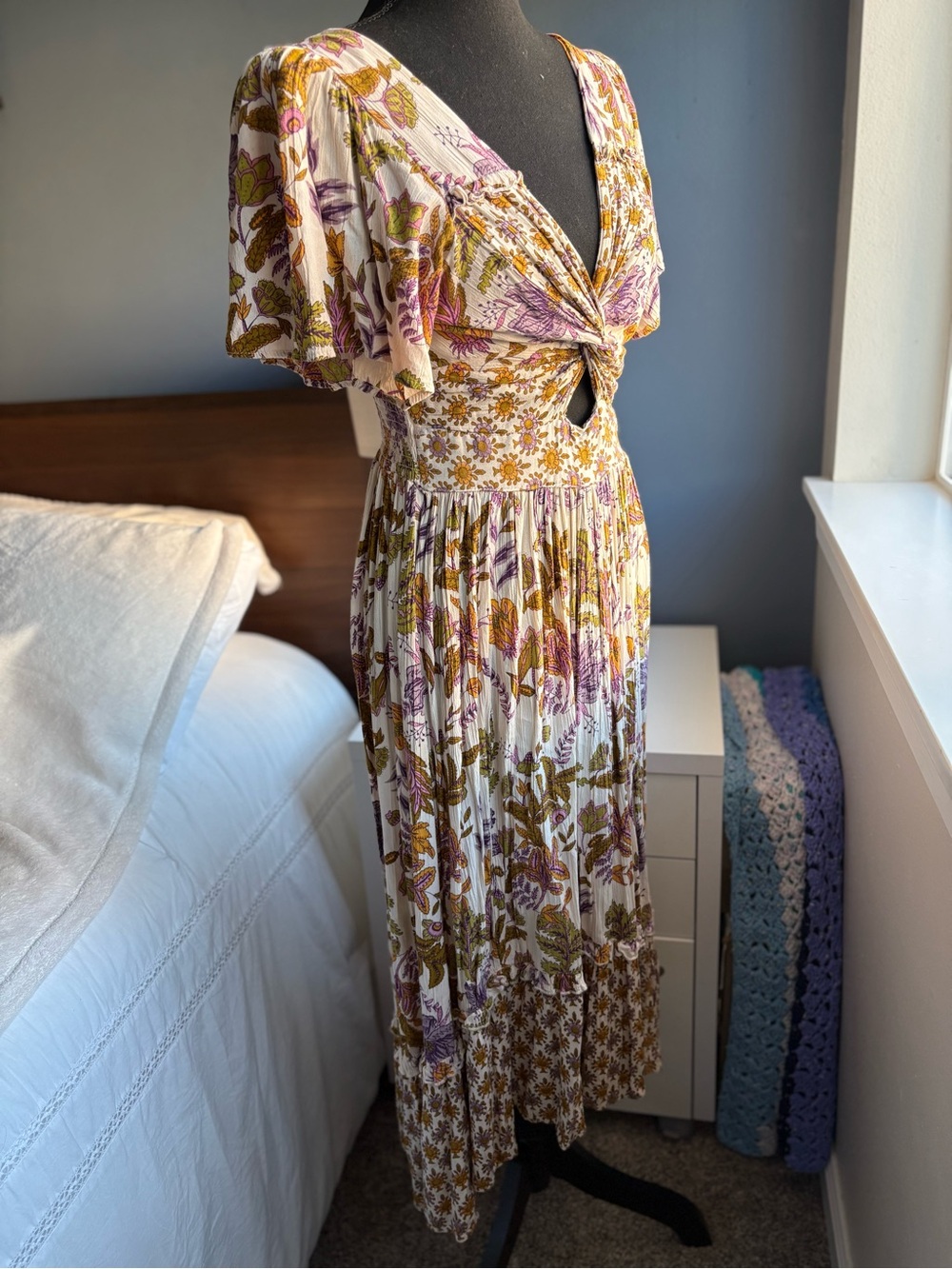 Angie Twist-Front Floral Flutter Sleeve High Low Maxi Dress - Picture 9 of 15